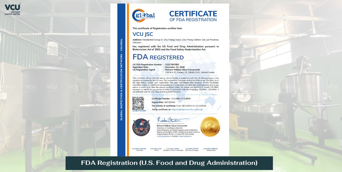VCU Roasting factory Achieves FDA Certification