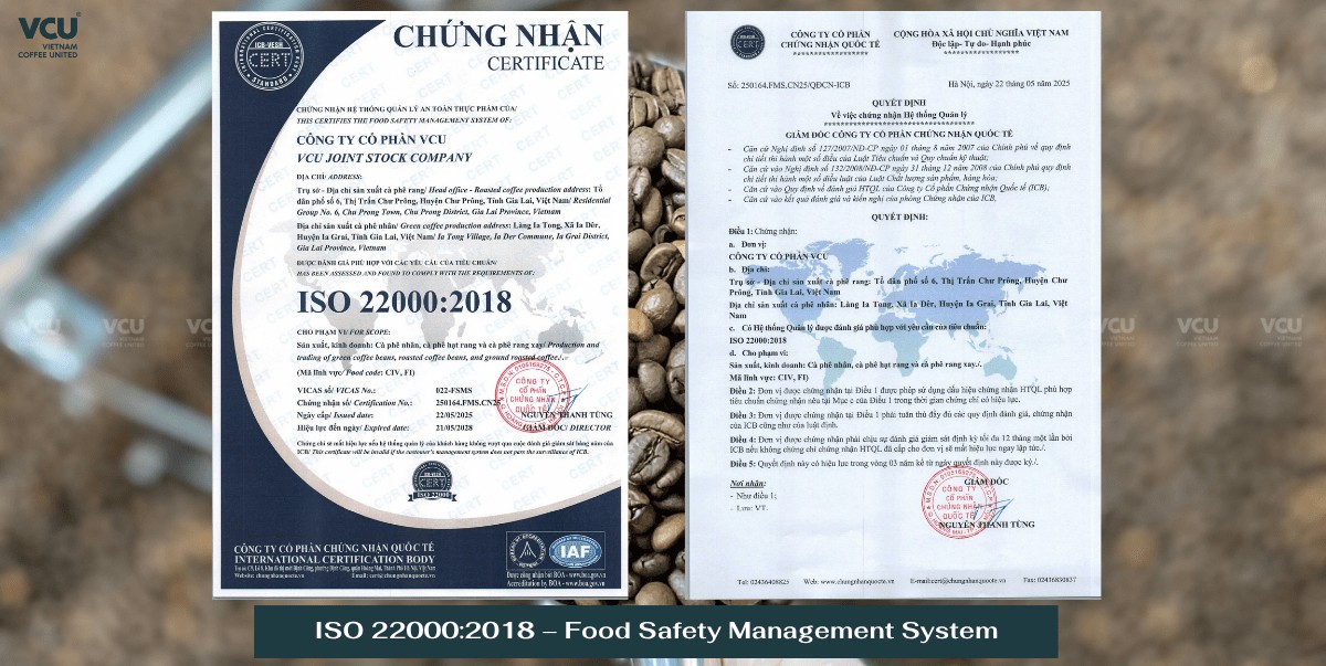 VCU Roasting factory Achieves ISO 22000:2018 Certification